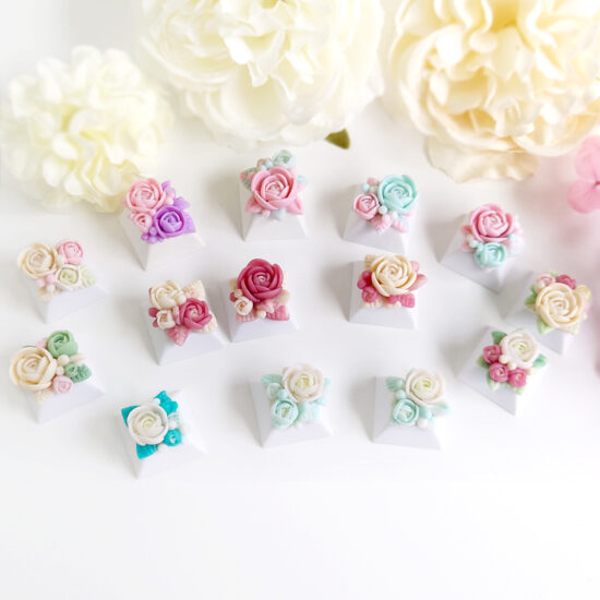 Mechanical Keyboard keycap floral collection Muted Green Pastel Color collection. Custom keycap made in Singapore. Terrarium Artisan Keycap 100% Handmade Base Profile: OEM, Cherry, DSA profile. Material: Polymer Clay, matte finish .Compatible with Cherry MX switches and clones.
