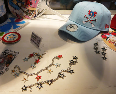 Tokidoki necklaces, earings, caps
