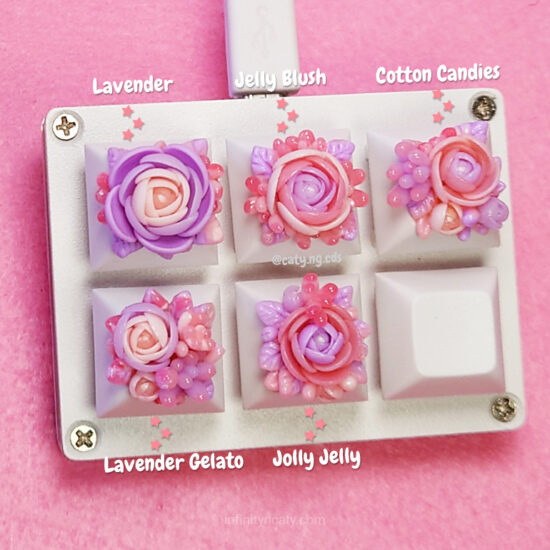 Mechanical Keyboard keycap floral collection jellybean palette. Custom keycap made in Singapore. Hand made in Singapore.Terrarium Artisan Keycap 100% Handmade Base Profile: DSA profile. Material: Polymer Clay, matte finish .Compatible with Cherry MX switches and clones. 